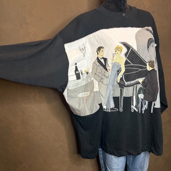 Together Tops - Vintage 80s Together! Art Deco Graphic Top Piano Scene Plus Size 1X